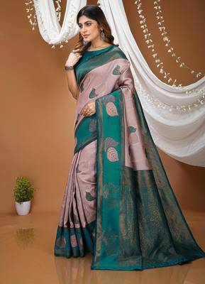 Multi color silk blend zari weaving saree with un-stitch blouse 1