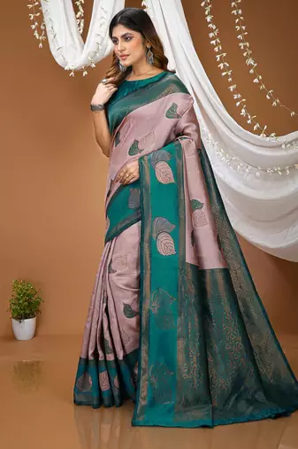 Multi color silk blend zari weaving saree with un-stitch blouse