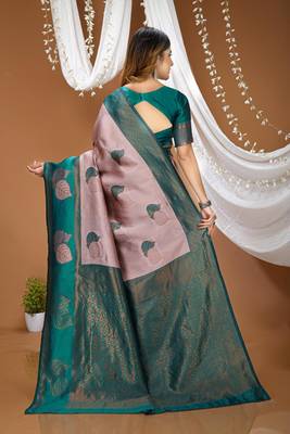 Multi color silk blend zari weaving saree with un-stitch blouse 2