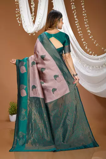 Multi color silk blend zari weaving saree with un-stitch blouse