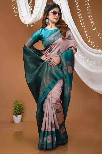 Multi color silk blend zari weaving saree with un-stitch blouse