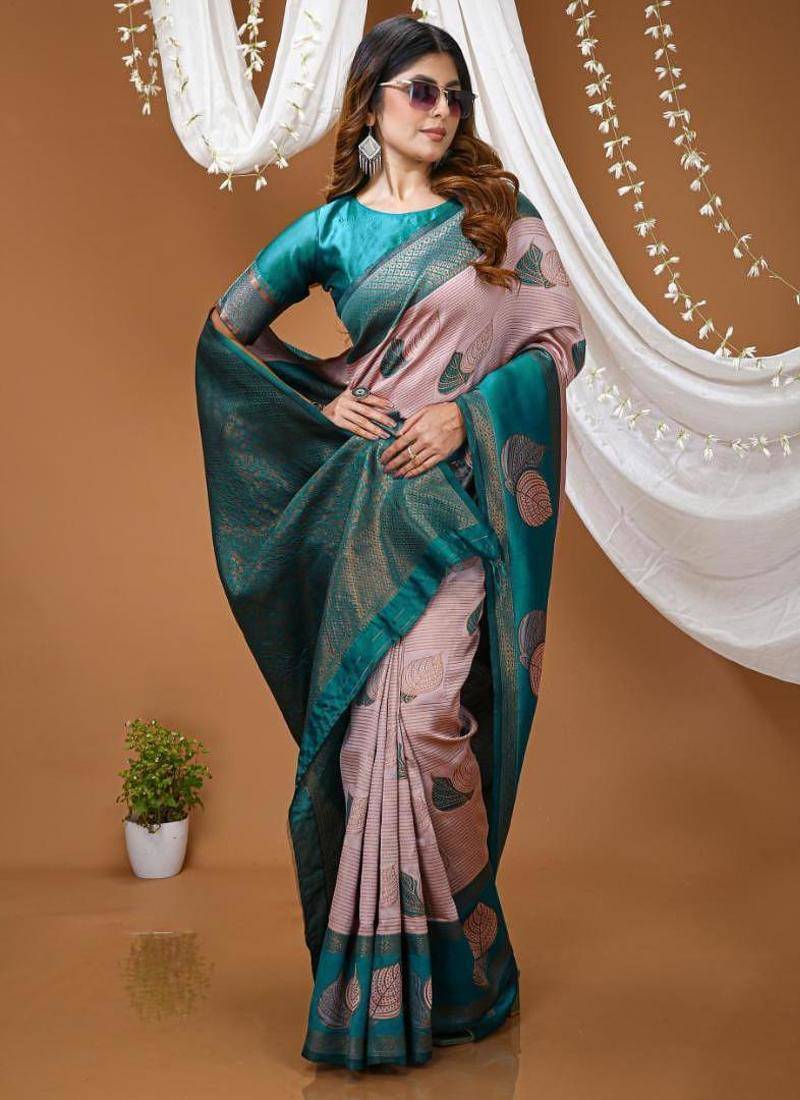 Multi color silk blend zari weaving saree with un-stitch blouse