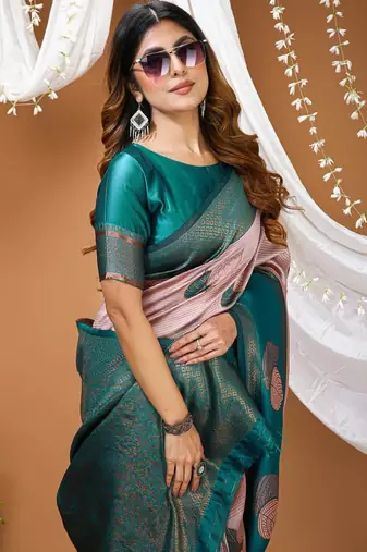 Multi color silk blend zari weaving saree with un-stitch blouse