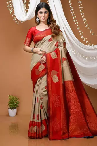 chiku silk blend zari weaving saree with blouse