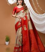 chiku silk blend zari weaving saree with blouse