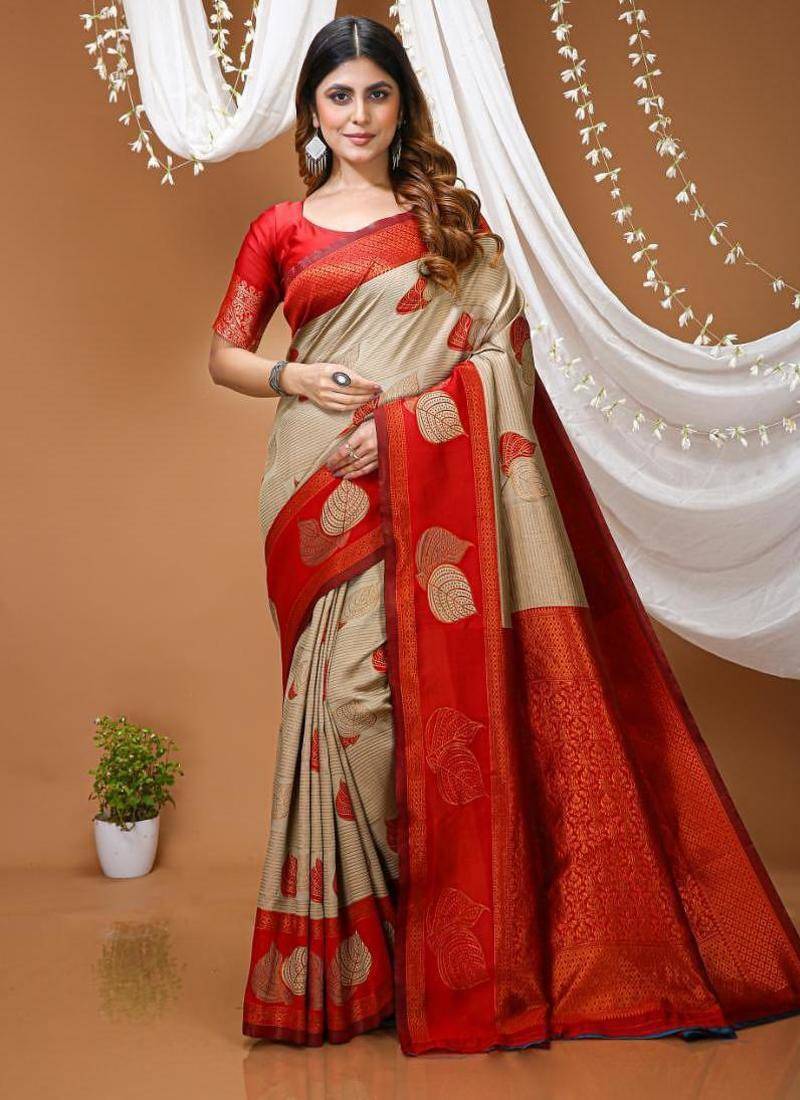 chiku silk blend zari weaving saree with blouse
