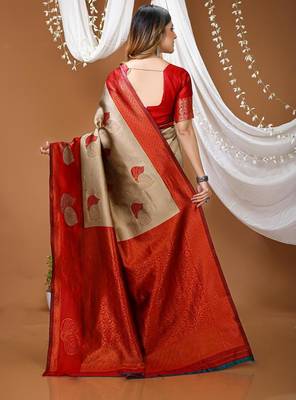 chiku silk blend zari weaving saree with blouse 3