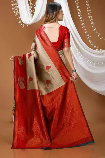 chiku silk blend zari weaving saree with blouse