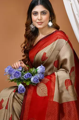 chiku silk blend zari weaving saree with blouse
