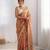 peach silk blend embroidered & lace border saree with blouse