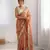 peach silk blend embroidered & lace border saree with blouse
