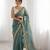 teal blue silk blend embroidered & lace border saree with blouse
