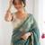 teal blue silk blend embroidered & lace border saree with blouse