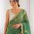 green silk blend embroidered & lace border saree with blouse