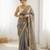 grey silk blend embroidered & lace border saree with blouse