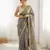 grey silk blend embroidered & lace border saree with blouse
