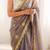 grey silk blend embroidered & lace border saree with blouse