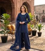 Blue natural crepe farshi salwar suit set