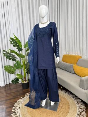 Blue natural crepe farshi salwar suit set 2