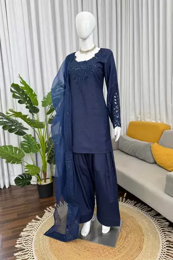 Blue natural crepe farshi salwar suit set