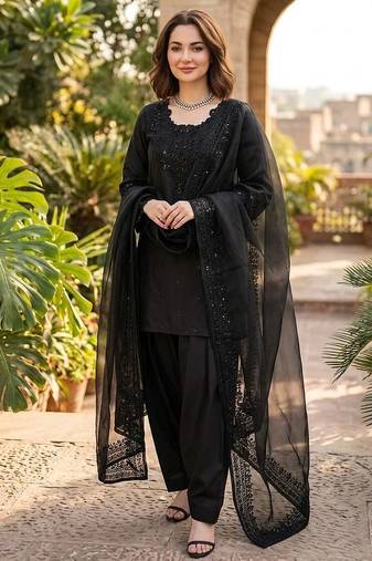 Black natural crepe farshi salwar suit set