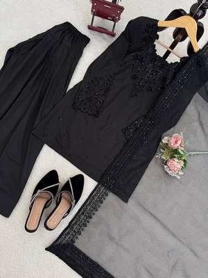 Black natural crepe farshi salwar suit set 3