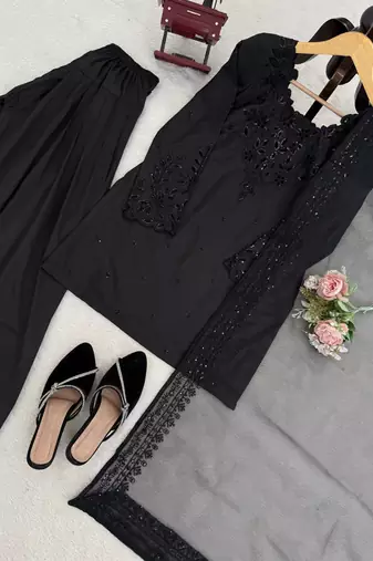 Black natural crepe farshi salwar suit set