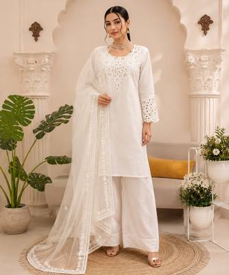 White natural crepe farshi salwar suit set 1