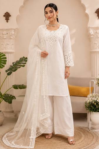 White natural crepe farshi salwar suit set