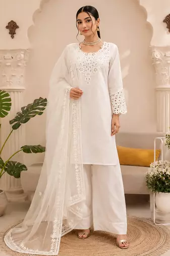 White natural crepe farshi salwar suit set