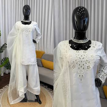 White natural crepe farshi salwar suit set 2