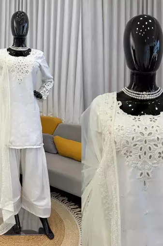 White natural crepe farshi salwar suit set