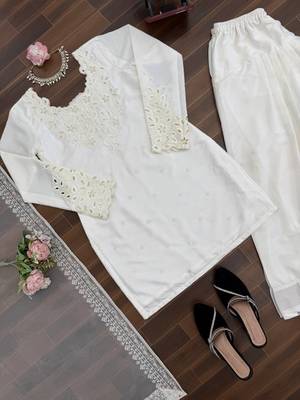 White natural crepe farshi salwar suit set 3