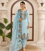 Sky blue jmc silk thread work suit set