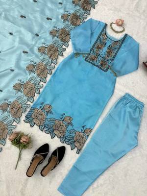 Sky blue jmc silk thread work suit set 3
