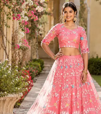 PINK SOFT NET LEHENGA CHOLI WITH DUPATTA FESTIVAL WEAR COLLECTION