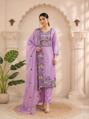 Lavender jmc silk thread work suit set 1