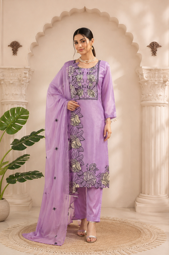 Lavender jmc silk thread work suit set