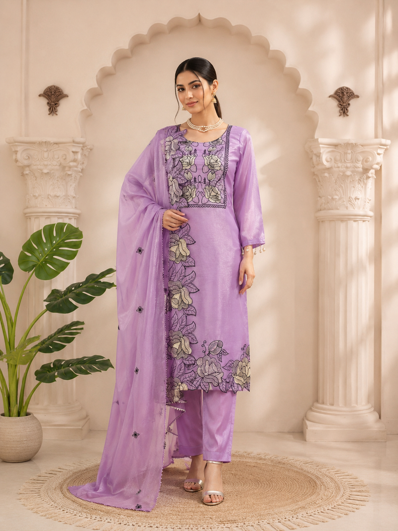 Lavender jmc silk thread work suit set