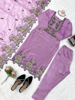 Lavender jmc silk thread work suit set 3