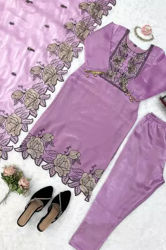 Lavender jmc silk thread work suit set