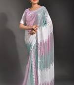 Designer heavy georgette saree with multicolored sequins embroidery work & satin banglori blouse