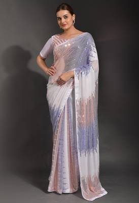 Designer heavy georgette saree with multicolored sequins embroidery work & satin banglori blouse 1