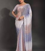 Designer heavy georgette saree with multicolored sequins embroidery work & satin banglori blouse