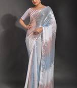 Designer heavy georgette saree with multicolored sequins embroidery work & satin banglori blouse