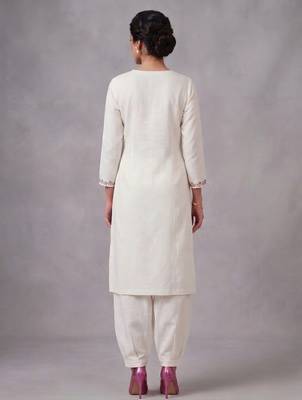 White embroidered rayon kurta set 4