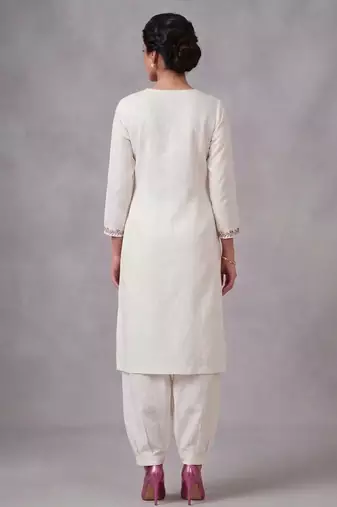 White embroidered rayon kurta set