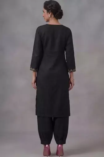 Black embroidered rayon kurta set