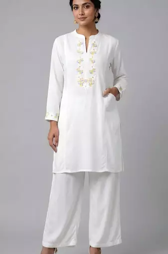 White embroidered rayon kurta set