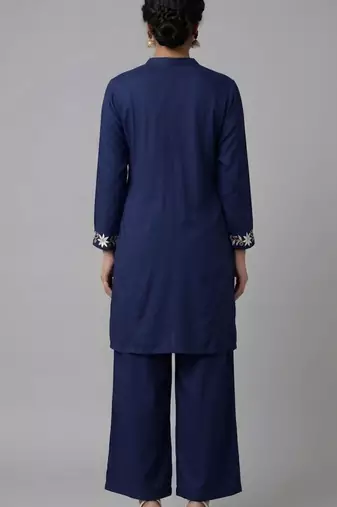 Blue embroidered rayon kurta set